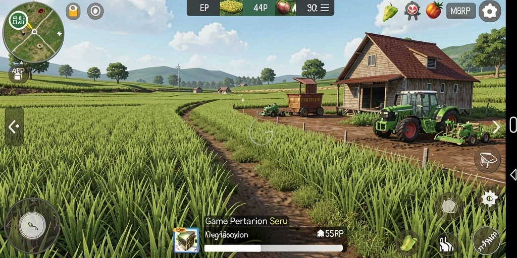 Tampilan gameplay seru 55RP dengan ladang yang subur.