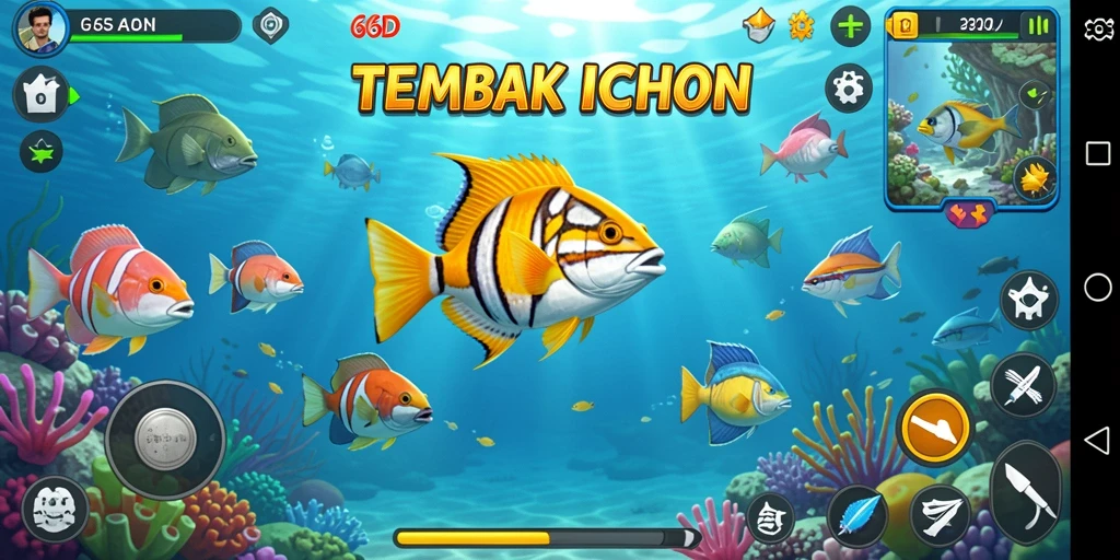 Tampilan gameplay 66D yang seru dalam menembak ikan.
