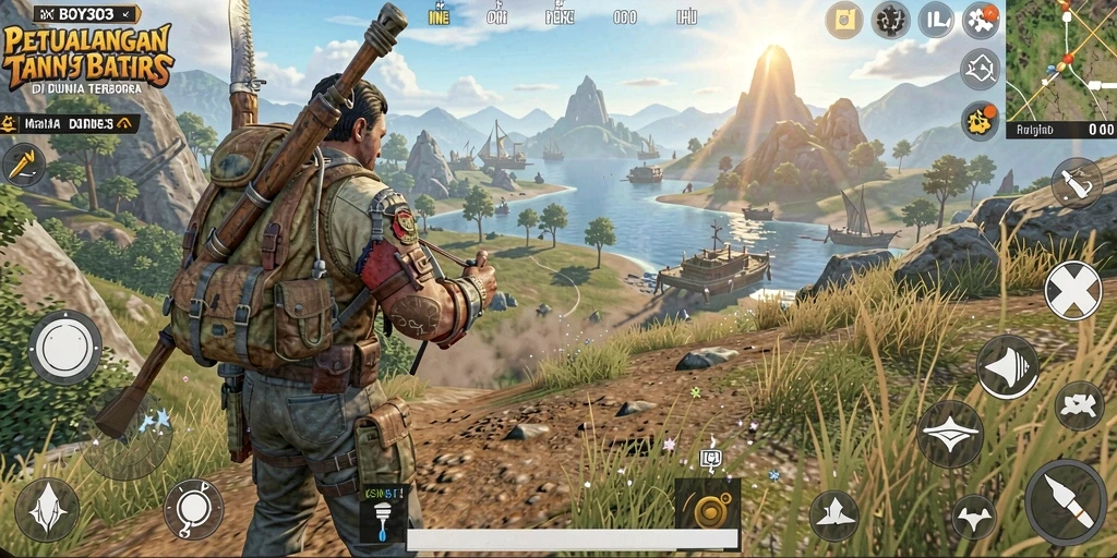 Screenshot gameplay BOY303 yang menunjukkan petualangan di dunia terbuka.