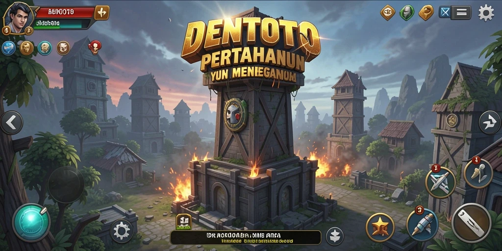 Tampilan gameplay DENTOTO dalam pertahanan menara yang seru dan strategis.