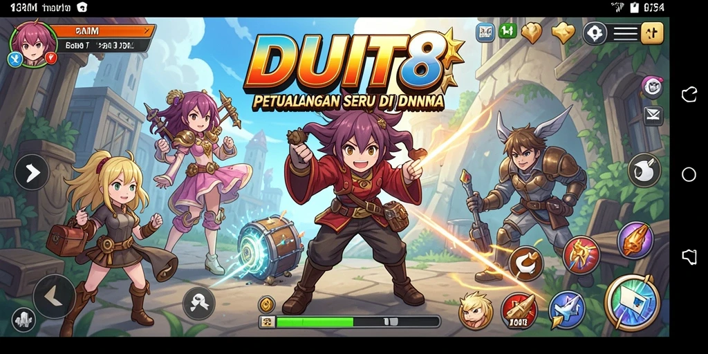 Screenshot gameplay DUIT8 yang menampilkan karakter anime dan aksi seru.