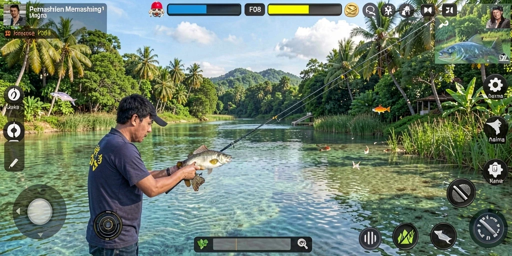 Gambaran mendetail gameplay memancing yang menyenangkan di F08.