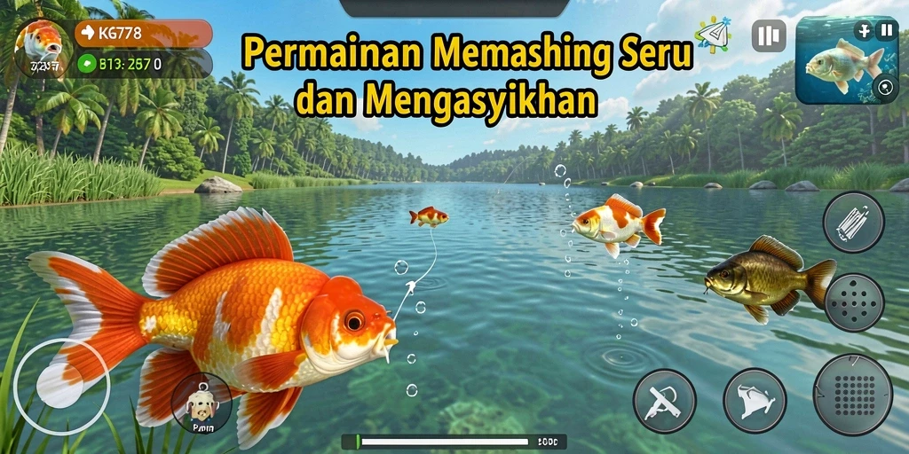 Screenshot gameplay KG778 menampilkan momen seru saat memancing ikan besar.