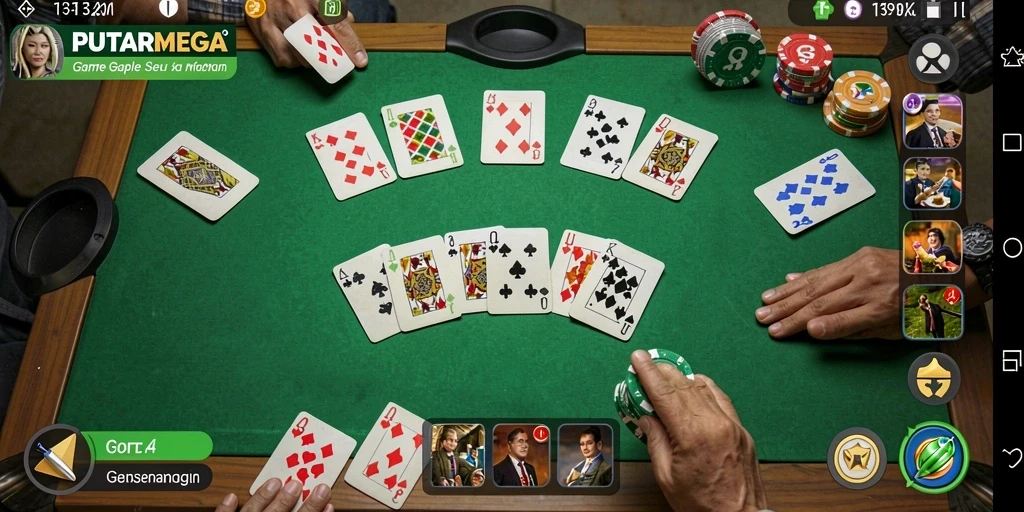 Screenshot gameplay PutarMega menunjukkan aksi seru permainan Gaple.