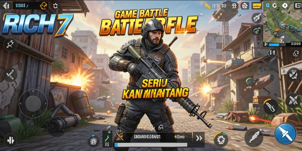 Tampilan gameplay Battle Royale yang seru dan menegangkan di RICH7.