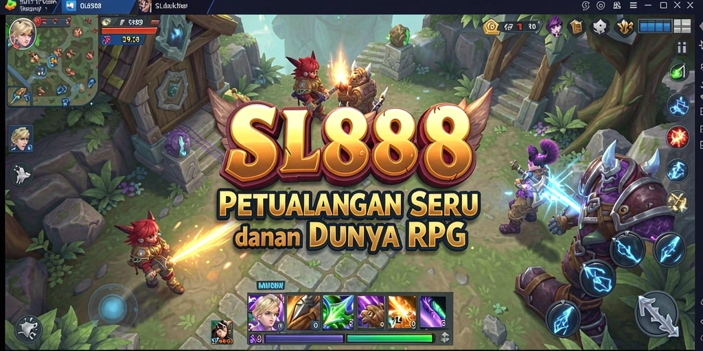 Screenshot utama SL888 menampilkan aksi seru dalam pertarungan RPG.