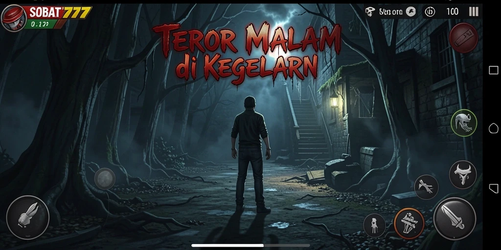 Screenshot menampilkan momen menegangkan dalam gameplay Horror SOBAT777.