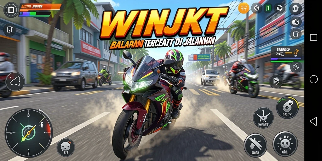 Gameplay WINJKT yang mendebarkan dengan balapan motor.