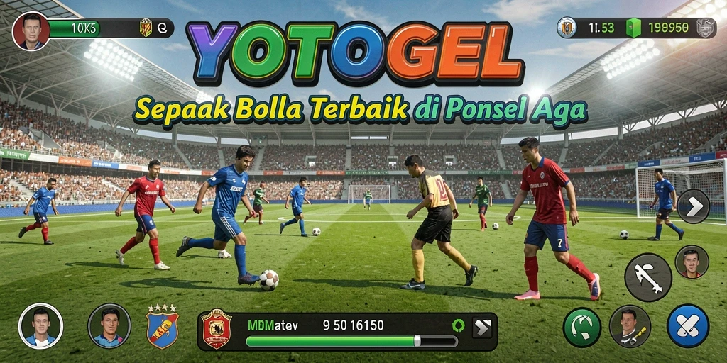 Tampilan gameplay seru dalam aplikasi YOTOGEL yang penuh aksi sepak bola.